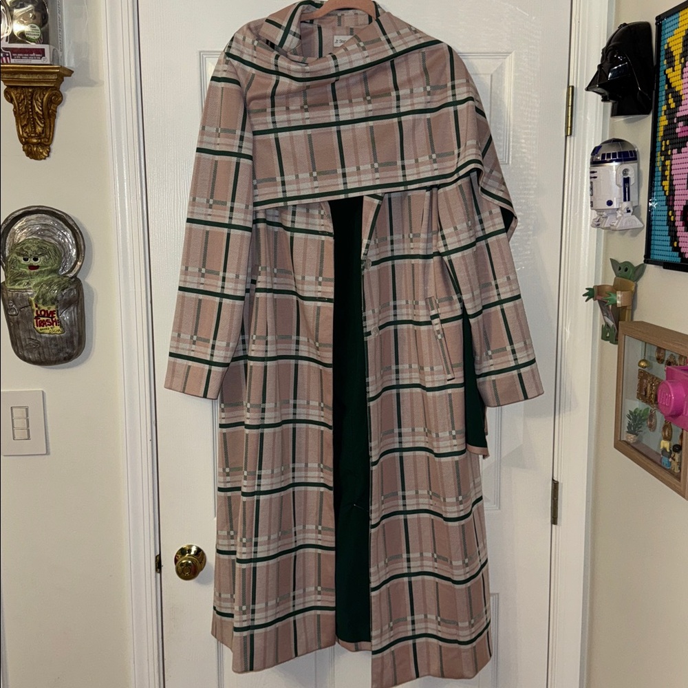 Pink and Green Striped Trench Coat with throw